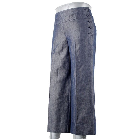 Cartonnier Sz 4 x 25 Blue Denim Button Side Linen Cotton Crop Jeans - Picture 1 of 16